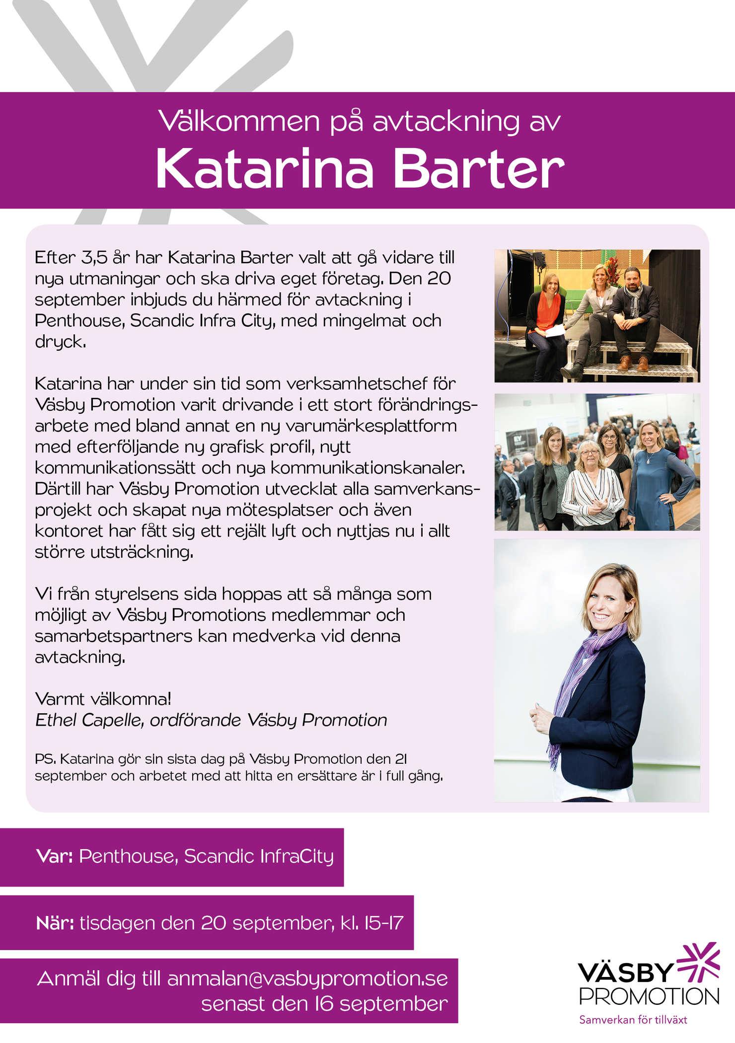 Läs mer om artikeln 2016-09-20 — Avtackning Katarina Barter