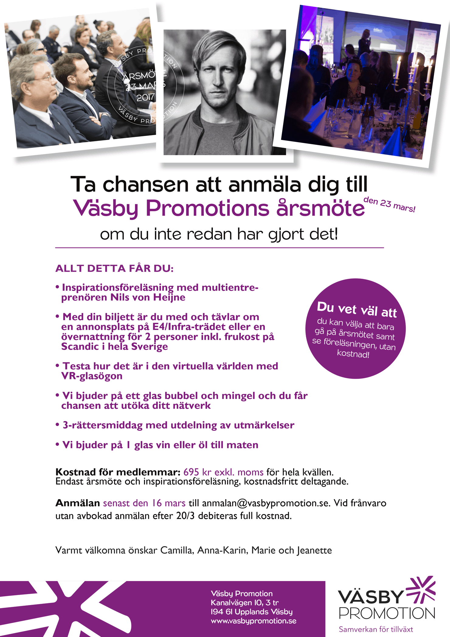 Läs mer om artikeln 2017-03-23 — Årsmöte Väsby Promotion, med inspirationsföreläsare och middag