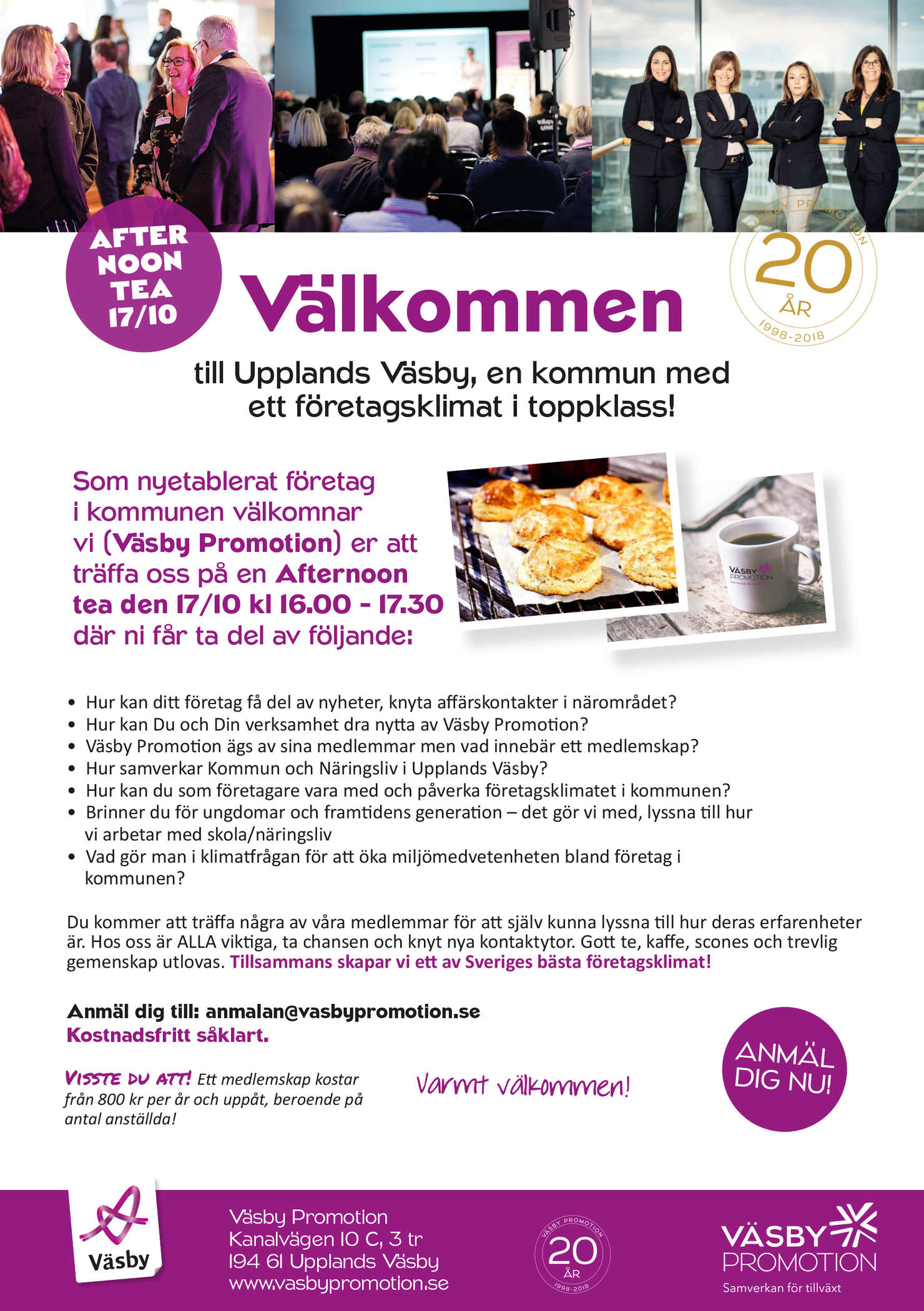 Läs mer om artikeln 2018-10-17 — Afternoon Tea för nyetablerade företag i Upplands Väsby
